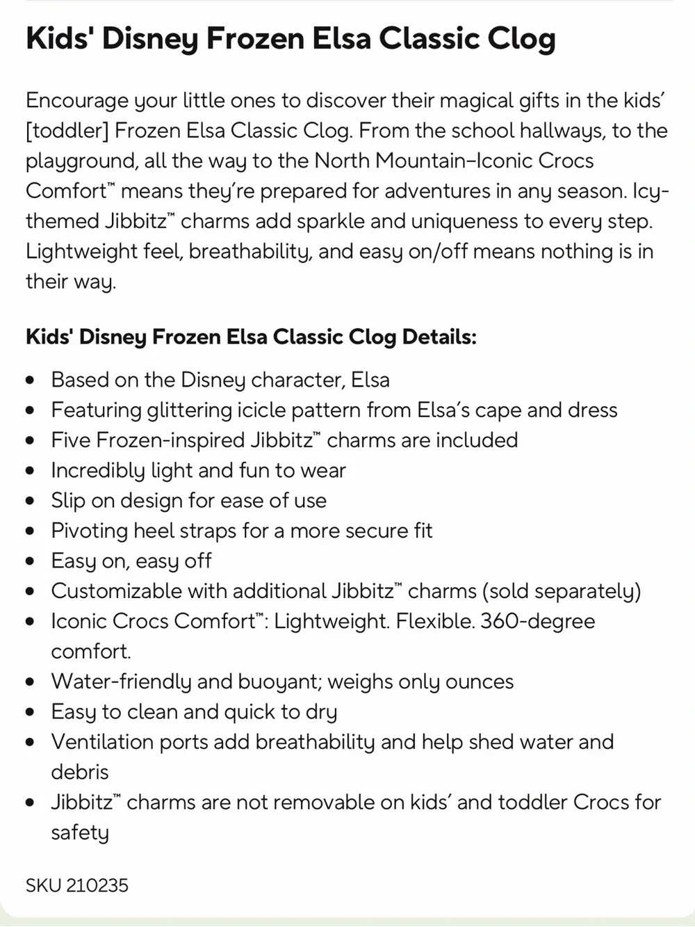 Disney Frozen Elsa Crocs - size C6